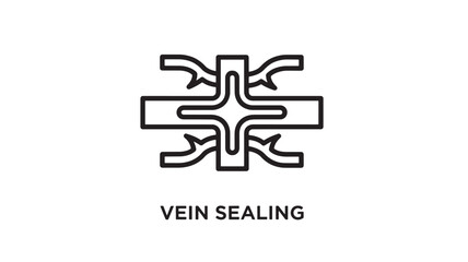 Obraz premium A medical illustration depicting a vein sealing procedure in a simple black and white design, potentially used for educational or marketing purposes in the medical field.
