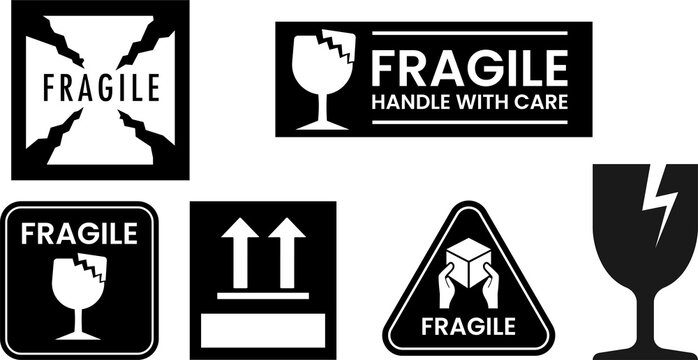 Fragile Png Black fragile label sticker set perfect for shipping boxes to keep valuable and delicate items safe in transit set of fragile package icons on transparent background. delivery shipping