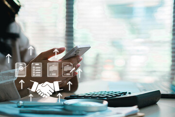 Business professional signing contract document representing partnership, agreement, recruitment, and workflow process. Corporate deal, HR onboarding, and legal paperwork concept