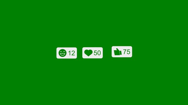 Social Media Post Reactions, Engagement, and Interactions concept - minimal motion graphics clip with Green Background, Seamless Looping, foreground color 7.5% gray