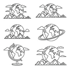 Fototapeta premium Earth Globe Vector Illustrations with Mountains and Clouds