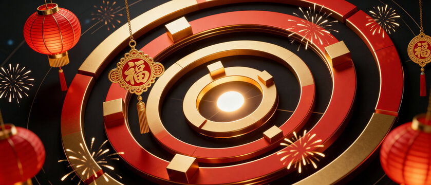 Chinese New Year decorative spiral with lanterns
