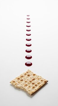 Matzo with falling red wine drops.