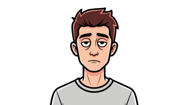 Exhausted and Tired Young Man Vector Illustration, Sad Male Character with Dark Circles Under Eyes and Sleepy Expression