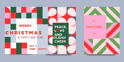 Festive christmas card designs with geometric patterns and holiday greetings © Ramanath
