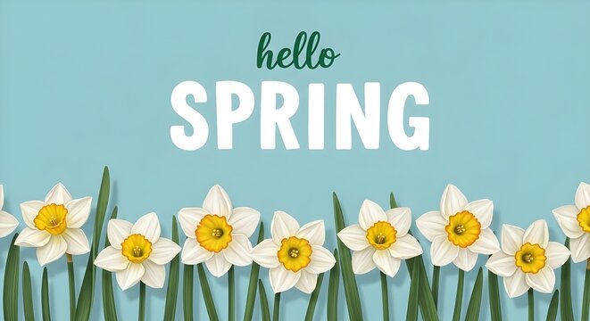 Beautiful daffodils welcoming spring with hello spring sign