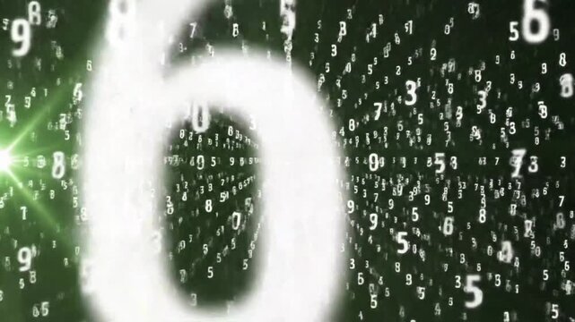 Abstract Digital Data Stream with Flying Green Numbers