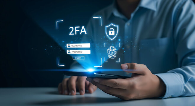 Two Factor Authentication 2FA Login Security with Biometric Fingerprint on Smartphone