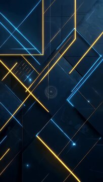 Abstract Technology Background with Glowing Neon Lines and Geometric Shapes