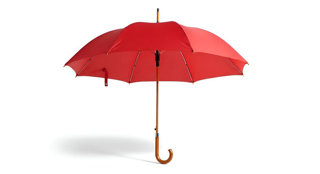 Red classic vintage umbrella isolated white.