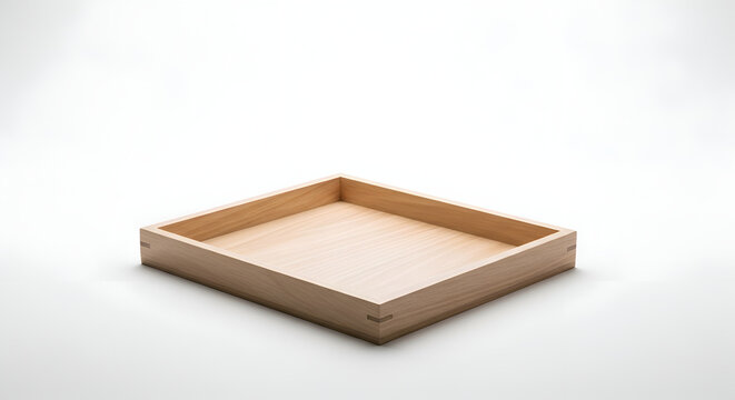 Wooden tray on white background.