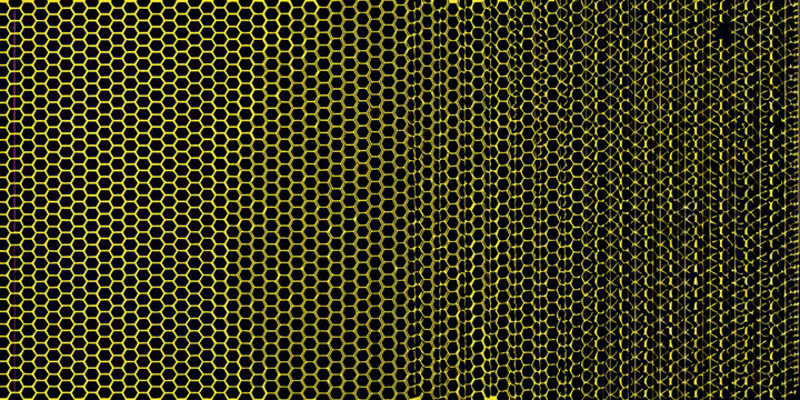 Abstract geometric pattern with yellow hexagonal cells on black background