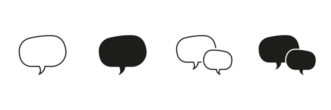 Speech Bubble Line And Solid Icon Set. Communication, Dialogue, And Messaging Outline And Silhouette Symbol Collection. Conversation And Interaction Icons. Isolated Vector Illustration
