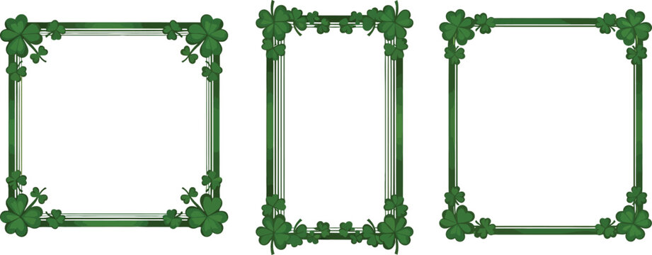 Three green clover shamrock decorative borders and frames