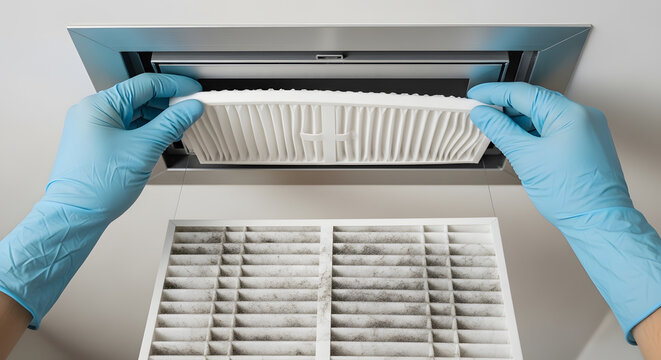 How to replace HVAC air filter | Professional furnace filter replacement service | Home air quality improvement maintenance | Dirty versus clean air filter comparison