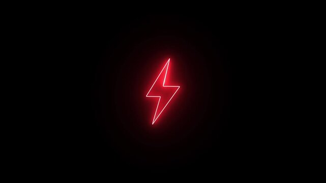 Energy neon electricity lighting bolt sign icon. neon battery charging icon animation.