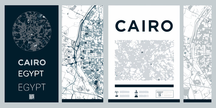 Abstract map elements featuring the city of Cairo Egypt in blue tones