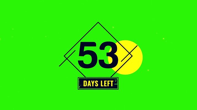 53 Days Left in black text on green background with diamond shape and rectangle  simple graphic design element