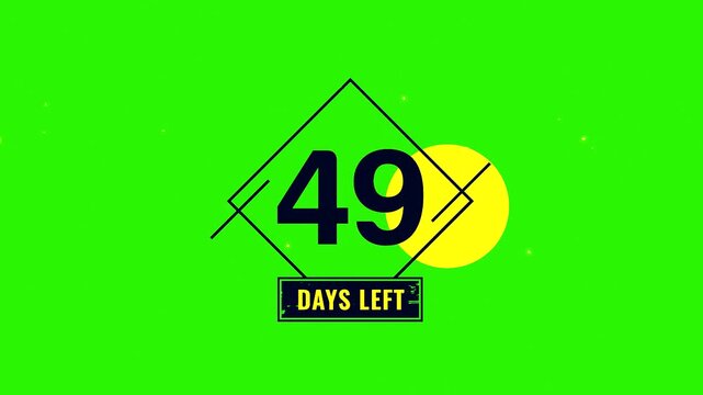 49 Days Left, Number forty nine in a diamond shape with a rectangle on a green screen