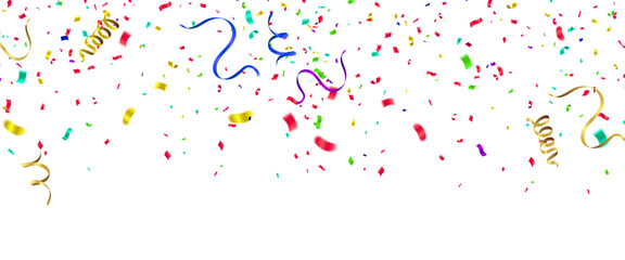 background with colorful confetti and streamers flying scattering across graceful wave infinity-like motion scene features various sizes and shapes