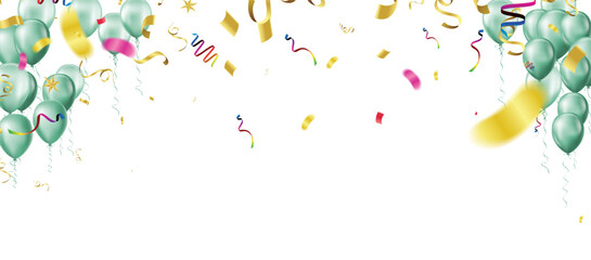 Festive celebration background featuring a bunch of glossy mint green and light teal balloons floating on both sides