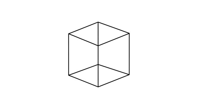 Geometric cube, 3D shape, wireframe illustration, minimalist design