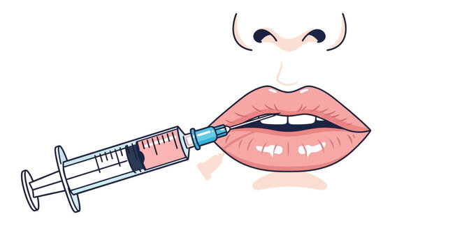Close-up of lips receiving cosmetic filler injection for enhancement