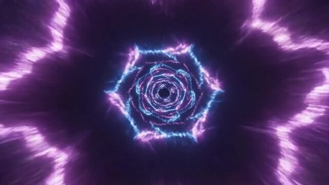 Abstract visualization of a cosmic wormhole or hyperspace tunnel with vibrant energy streaks and a central glowing core