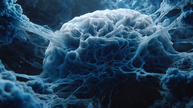 Abstract cellular structure illustration resembling a microscopic view of biological elements.