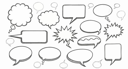 Fototapeta premium Assorted Hand-Drawn Comic Speech Bubbles with Varying Shapes and Styles