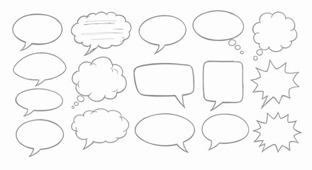 Fototapeta premium Hand-drawn Speech Bubbles Collection in Various Shapes and Styles, Isolated on White.
