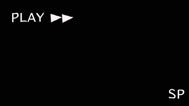 Retro vhs tapes playing on vintage vcr screen with play and static lines effect.