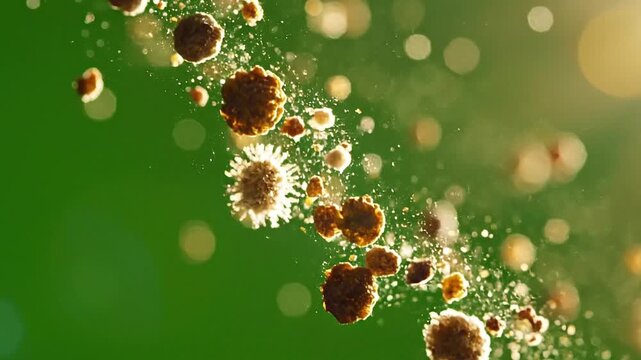 Microscopic view of bacteria cells observed through a microscope with natural organic shapes resembling plant forms