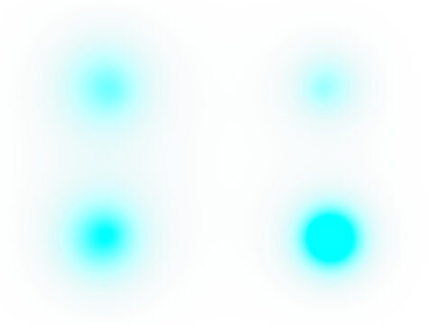 Four bright cyan light glow spots on a dark teal background