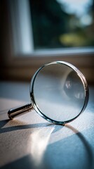 Fototapeta premium Close up of a magnifying glass on a surface with soft natural lighting