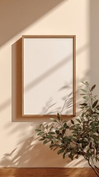Elegant framed blank canvas with natural light and minimalist decor