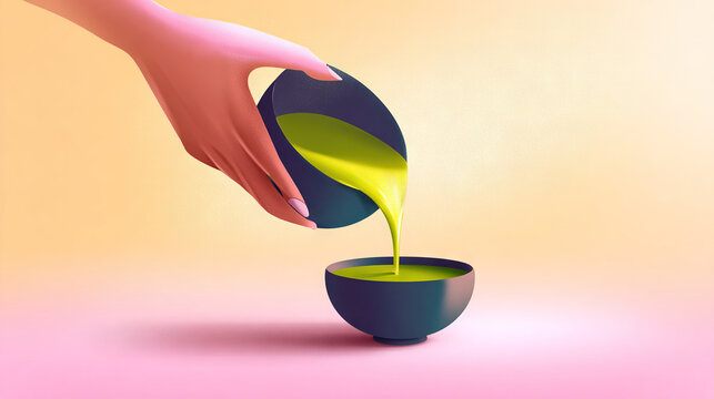 Hand Pouring Yellow Liquid Into a Bowl