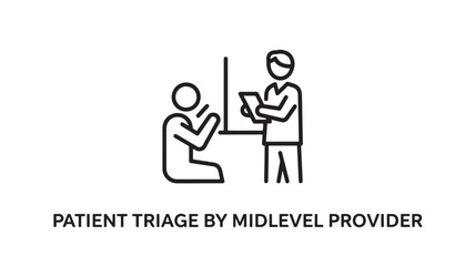 Fototapeta premium A doctor or mid-level provider is reviewing patient information on a tablet during a consultation. This icon-style illustration represents healthcare services, medical consultation, and patient care.