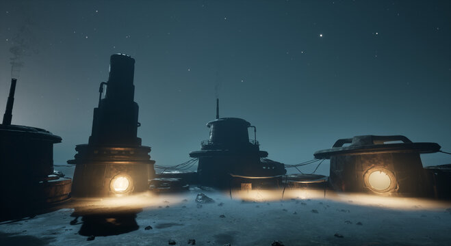 孤独な塔_夜空に浮かぶ工業ドーム