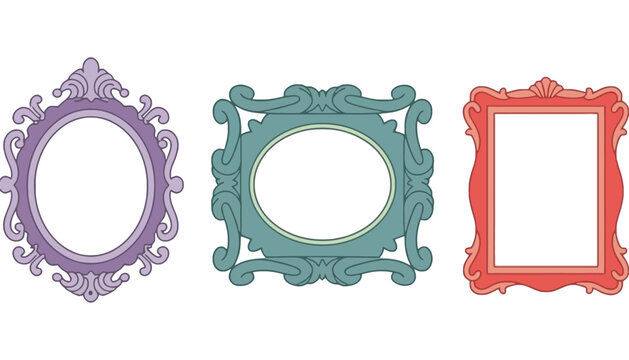 Frame illustration set with ornate borders in purple, teal, and red