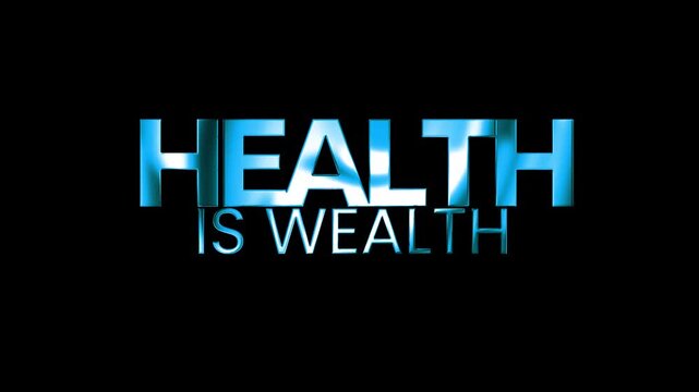 Health is wealth text design with blue flow shine animation video
