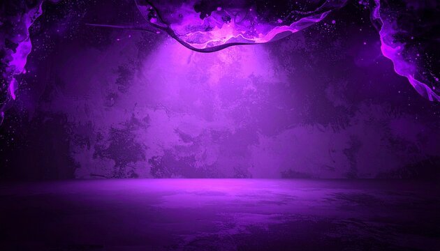 Dark abstract glowing purple background with dramatic shadows creating an empty stage-like center, perfect for creative projects