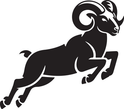 Leaping Black Ram, Animal Silhouette