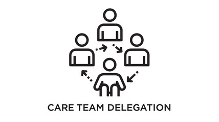 Fototapeta premium Care Team Delegation Linear Icon; Minimalist Vector Illustration of Collaborative Healthcare Management, Patient Support Workflow, and Medical Staff Coordination Concepts