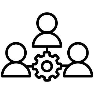 Three user icons connected to a central gear representing external service or partner integration