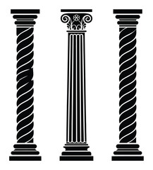 Fototapeta premium Three Stylized Classical Columns: Twisted and Fluted