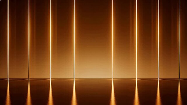 Abstract glowing vertical light lines on reflective surface
