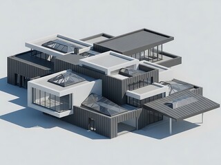 Fototapeta premium Stylized architectural rendering showcasing a modern building design