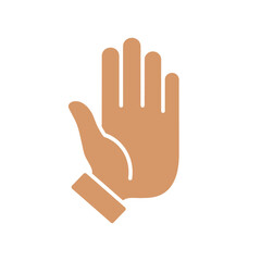 Fototapeta premium Stylized flat icon of a human hand with palm facing forward and fingers extended upwards, signifying stop or greeting.