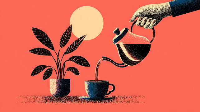 Person Pouring Liquid Over Plant in Cup